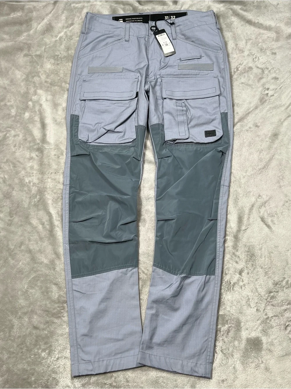 G Star Raw 3D Tapered Cargo Pants Mens 32x30 Gray Contrast Double Knee Ripstop
